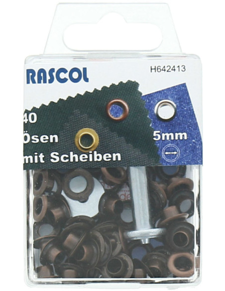 Boite 40 oeillets 5 mm avec outil de pose Rascol - Cuivre