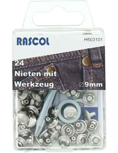 Boite de 24 rivets 9 mm avec outil - Argent