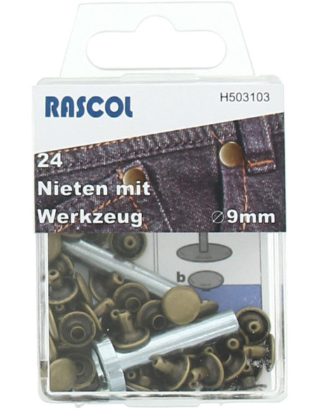 Boite de 24 rivets 9 mm avec outil - Bronze
