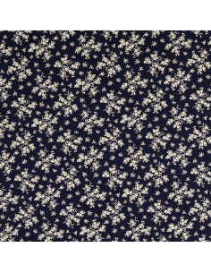 Tissu coton vintage - Fond bleu marine petites fleurs écrues