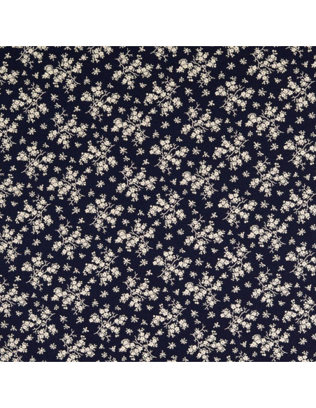 Tissu coton vintage - Fond bleu marine petites fleurs écrues