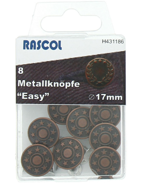 Boite de 8 boutons jeans 17mm Rascol - Cuivre Etoiles