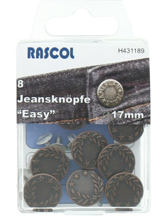 Boite de 8 boutons jeans 17mm Rascol - Canon de fusil Lauriers