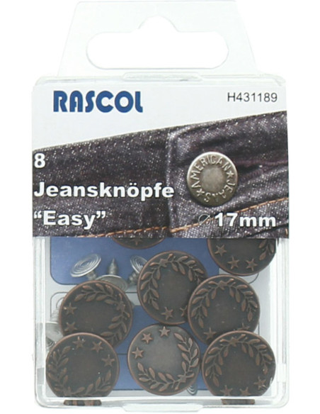 Boite de 8 boutons jeans 17mm Rascol - Canon de fusil Lauriers