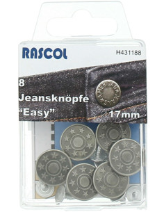 Boite de 8 boutons jeans 17mm Rascol - Argent mat étoiles