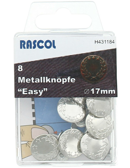 Boite de 8 boutons jeans 17mm Rascol - Argent brillant lauriers