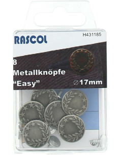 Boite de 8 boutons jeans 17mm Rascol - Argent mat lauriers