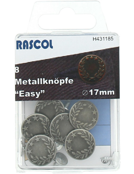 Boite de 8 boutons jeans 17mm Rascol - Argent mat lauriers
