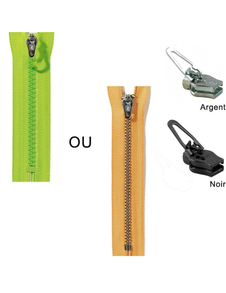 Curseur de remplacement clipsable ZlideOn 3B pour fermeture avec dents en plastique ou métal