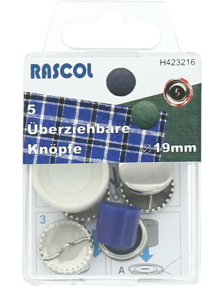 Boite de 5 boutons à recouvrir avec outil Rascol - 19 mm