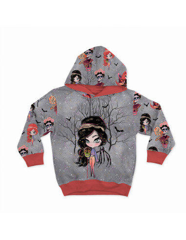 Tissu sweat - Fées d´halloween fond gris