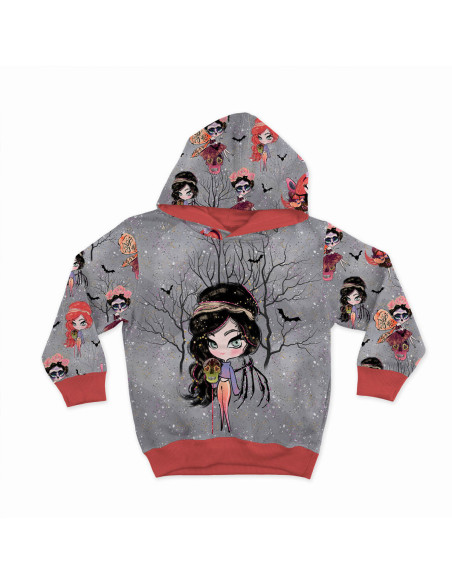 Tissu sweat - Fées d´halloween fond gris