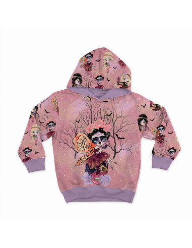 Tissu sweat - Fées d´halloween fond rose