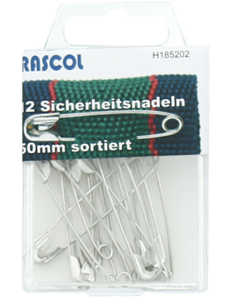 Boite de 12 épingles à nourrice Rascol - Argent 50 mm