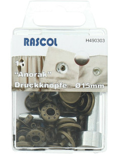 Boite de 10 boutons-pression anorak Rascol - 15 mm bronze