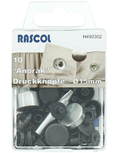Boite de 10 boutons-pression anorak Rascol - 15 mm noir