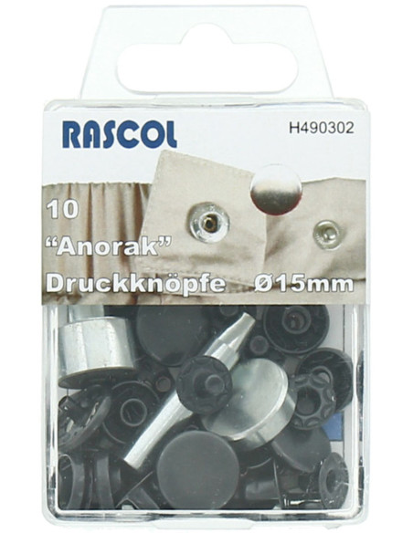 Boite de 10 boutons-pression anorak Rascol - 15 mm noir