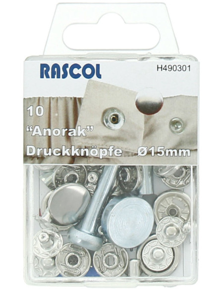 Boite de 10 boutons-pression anorak Rascol - 15 mm argent