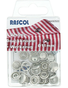 Boite de 8 boutons-pression jersey Rascol - 11 mm argent