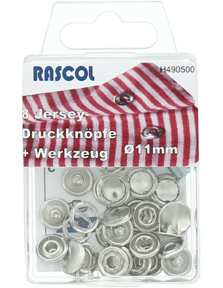 Boite de 8 boutons-pression jersey Rascol - 11 mm argent