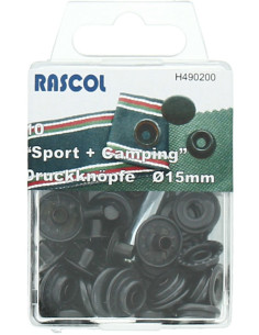 Boite de 10 boutons-pression sport camping Rascol - 15 mm noir