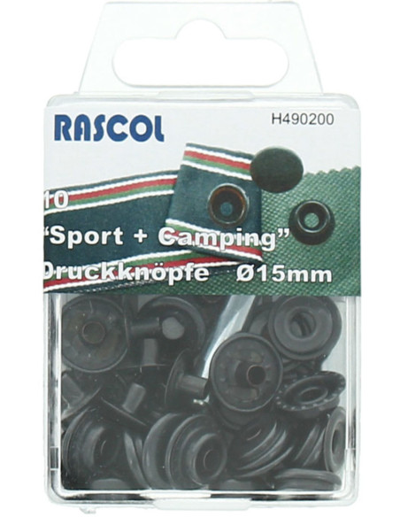 Boite de 10 boutons-pression sport camping Rascol - 15 mm noir