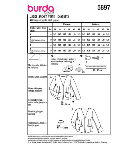 Patron de veste - Burda 5897