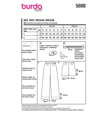 Patron de pantalon - Burda 5898