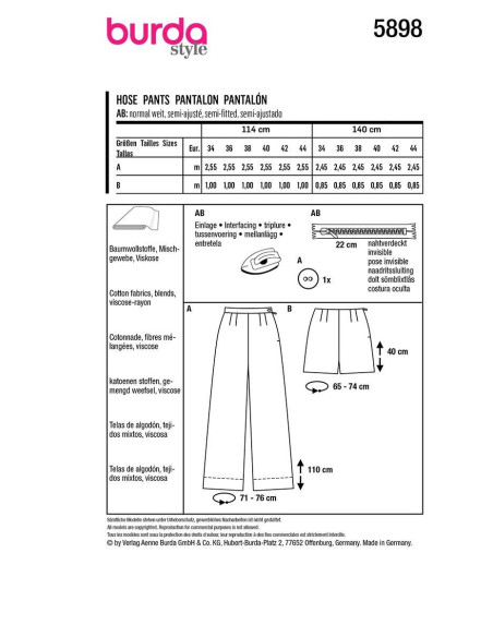 Patron de pantalon - Burda 5898