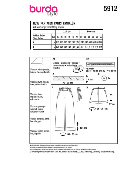 Patron de pantalon - Burda 5912