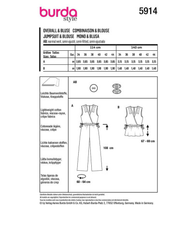 Patron de combinaison et blouse - Burda 5914