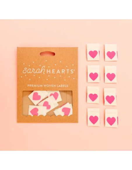 Lot de 8 étiquettes tissées - Pink heart