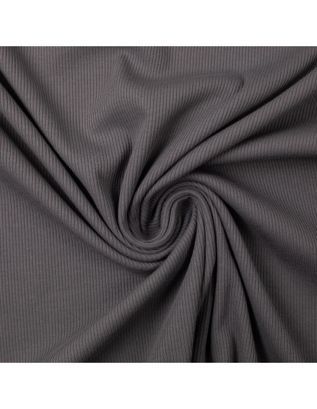 Tissu jersey coton maille fine côtelé - Gris foncé