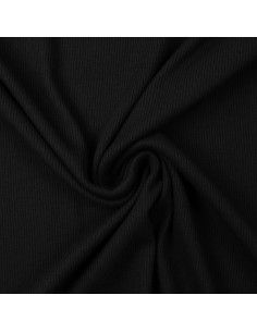 Tissu jersey coton maille fine côtelé - Noir