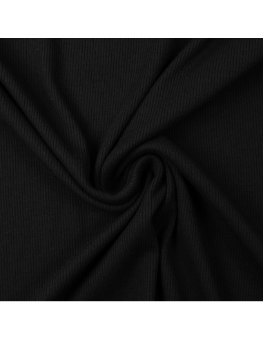 Tissu jersey coton maille fine côtelé - Noir