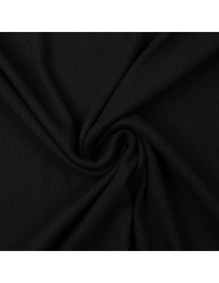 Tissu jersey coton maille fine côtelé - Noir