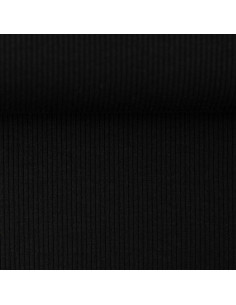 Tissu jersey coton maille fine côtelé - Noir 2