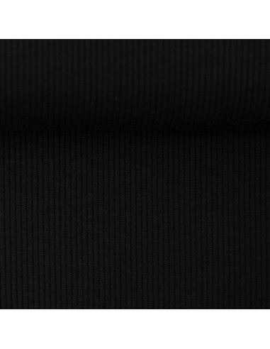 Tissu jersey coton maille fine côtelé - Noir
