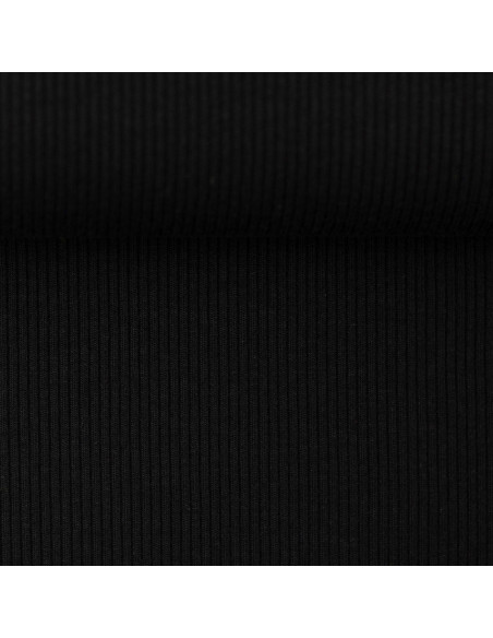 Tissu jersey coton maille fine côtelé - Noir