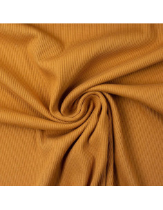 Tissu jersey coton maille fine côtelé - Jaune ocre