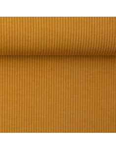 Tissu jersey coton maille fine côtelé - Jaune ocre 2