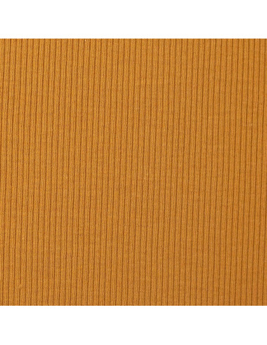 Tissu jersey coton maille fine côtelé - Jaune ocre