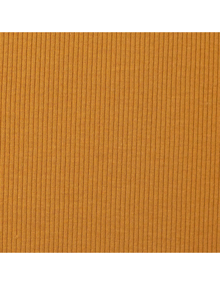 Tissu jersey coton maille fine côtelé - Jaune ocre