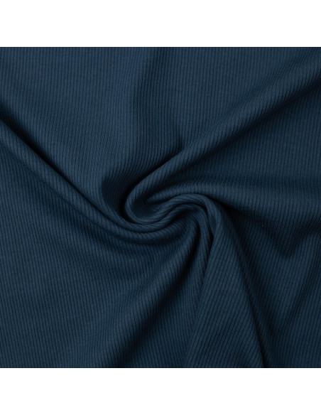 Tissu jersey coton maille fine côtelé - Bleu pétrole