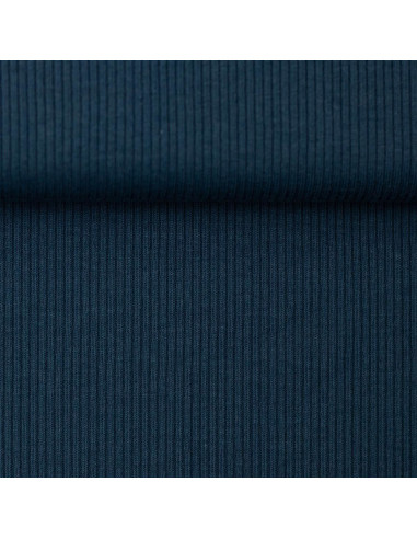 Tissu jersey coton maille fine côtelé - Bleu pétrole