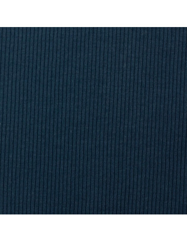 Tissu jersey coton maille fine côtelé - Bleu pétrole