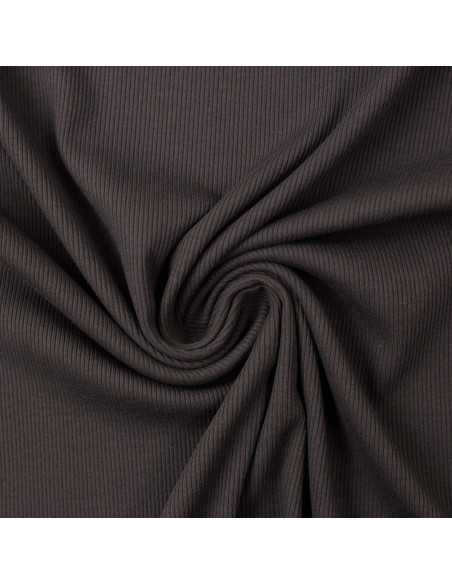 Tissu jersey coton maille fine côtelé - Gris anthracite