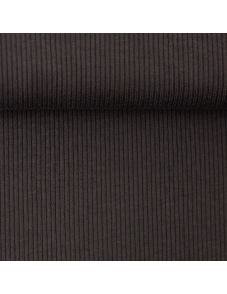 Tissu jersey coton maille fine côtelé - Gris anthracite