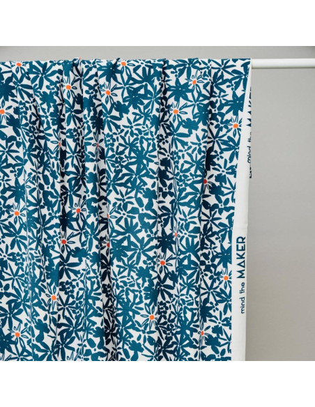 Tissu crêpe de viscose Flowery - Bleu océan