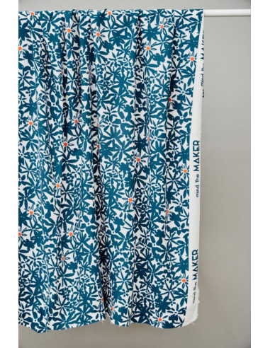 Tissu crêpe de viscose Flowery - Bleu océan